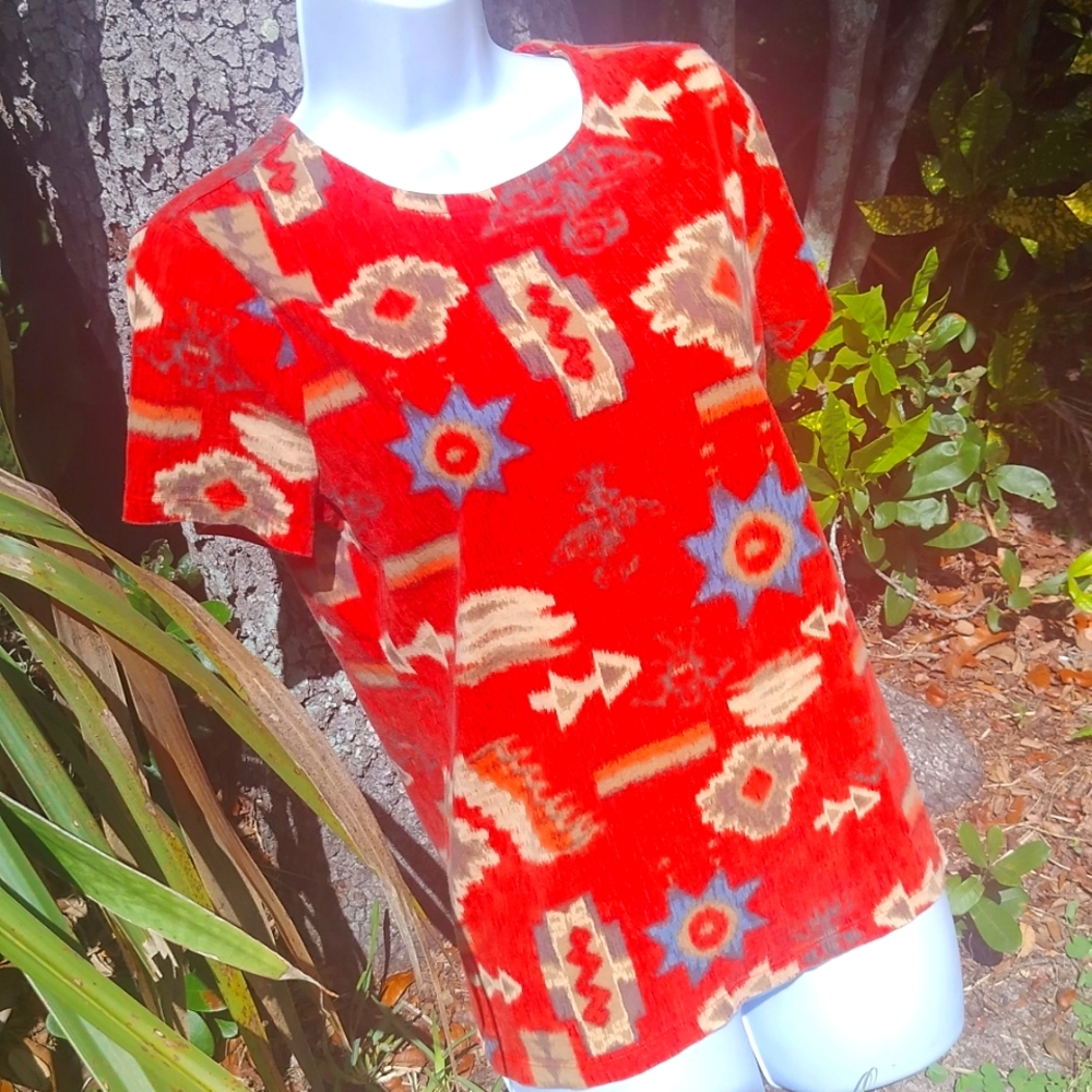 Lauren Ralph Lauren '90s Vintage Pre Y2K Aztec southwestern print top large
